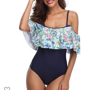 Floral flounce off shoulder one piece
